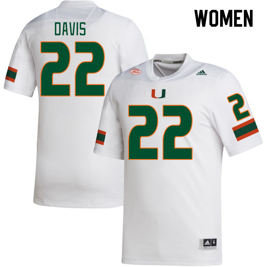 Women #22 Jaden Davis Miami Hurricanes College Football Jerseys Stitched Sale-White - Click Image to Close